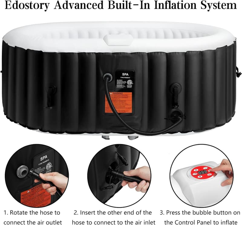 Portable Inflatable Hot Tub for 2 with 90 Bubble Jets, Black