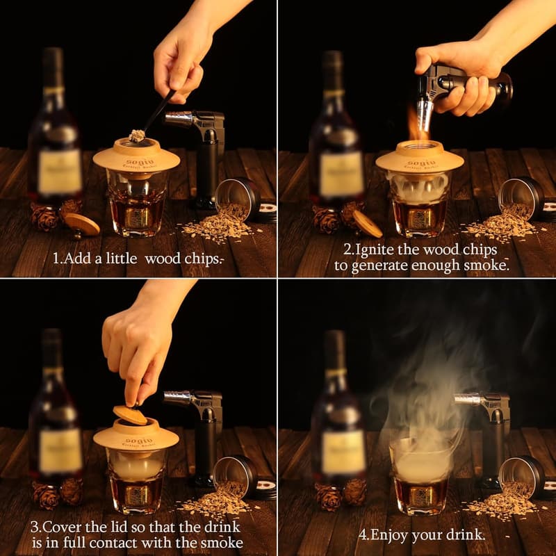 Cocktail Smoker Kit with Wood Chips - Bourbon Whiskey Gift for Men