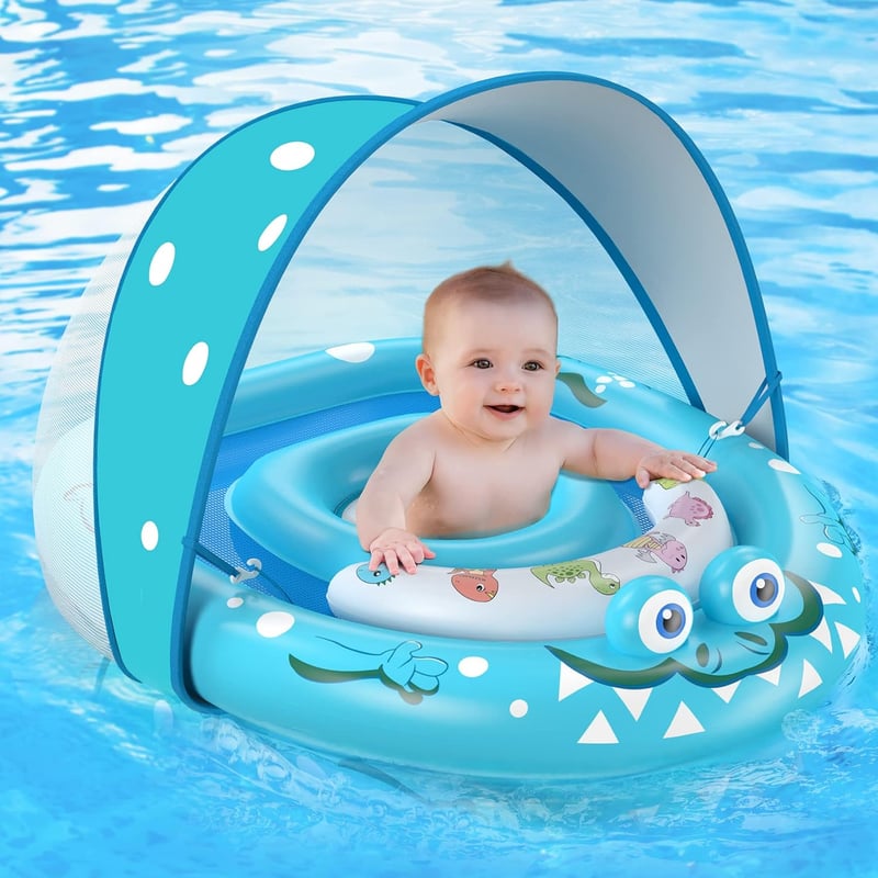Baby Pool Float with Removable UPF50+ Sun Canopy for Infants