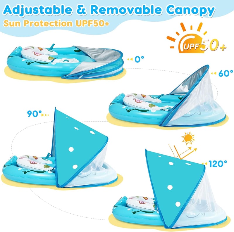 Baby Pool Float with Removable UPF50+ Sun Canopy for Infants