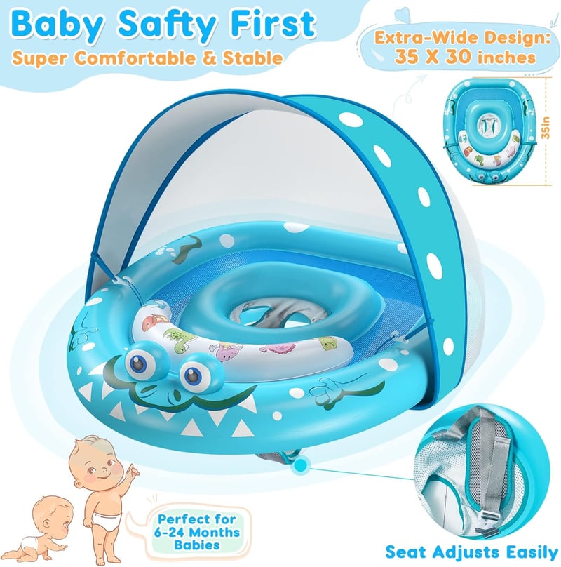 Baby Pool Float with Removable UPF50+ Sun Canopy for Infants