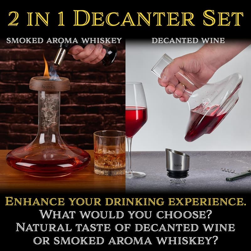 Premium Wood Cocktail Smoker Kit with 2-in-1 Decanter