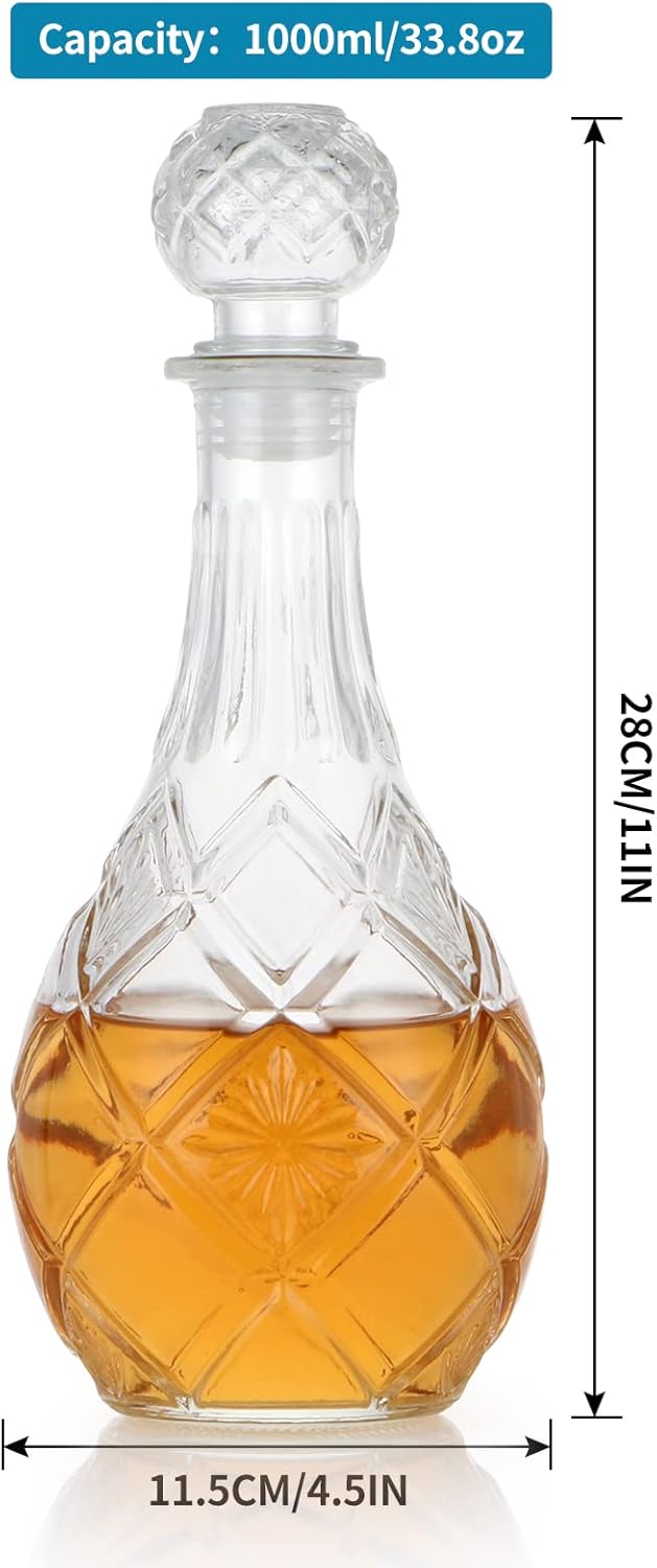Airtight Glass Decanter with Stopper for Wine & Spirits, 1000ML