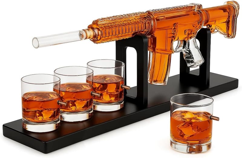 Limited Edition Gun AR Whiskey Decanter Set with Bullet Glasses
