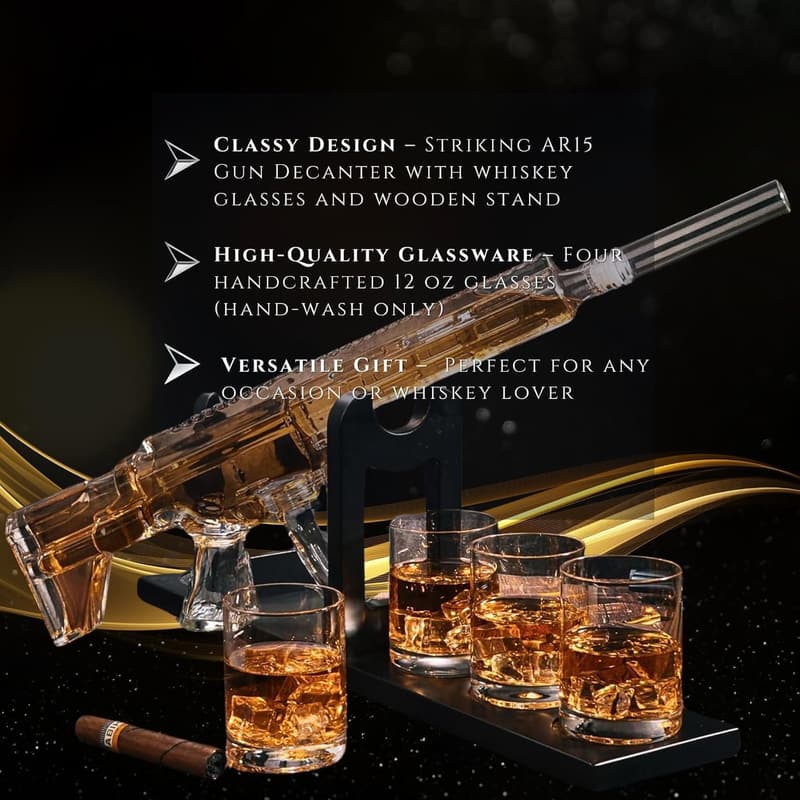 Limited Edition Gun AR Whiskey Decanter Set with Bullet Glasses