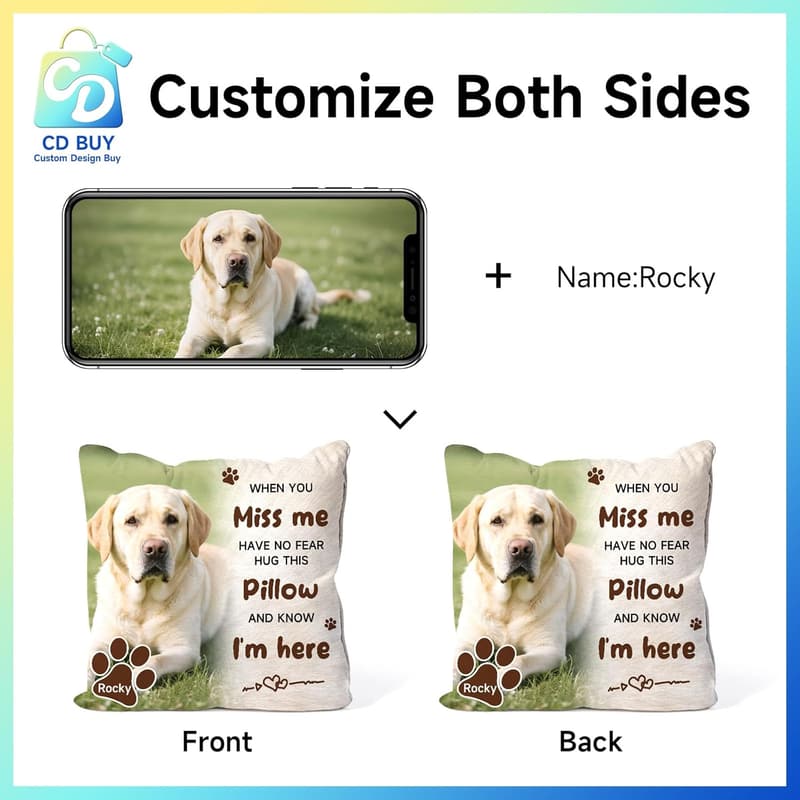 Custom Dog Memorial Pillow - Personalized Photo or Text Case