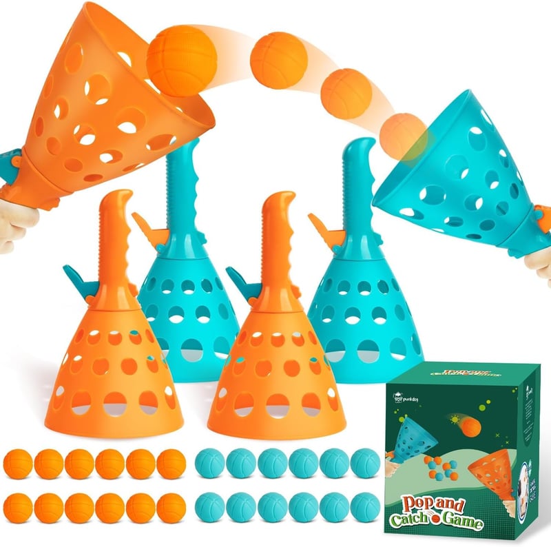Outdoor Pop and Catch Ball Game Set with 24 Balls and 4 Launchers