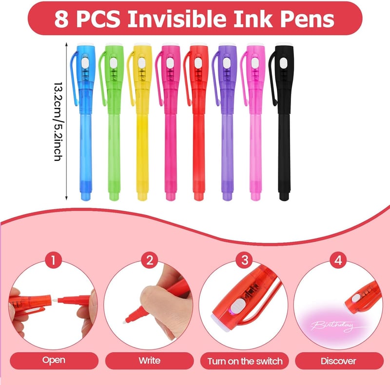 Kids' Spy Pen Set - 8 PCS Invisible Ink Markers for Fun