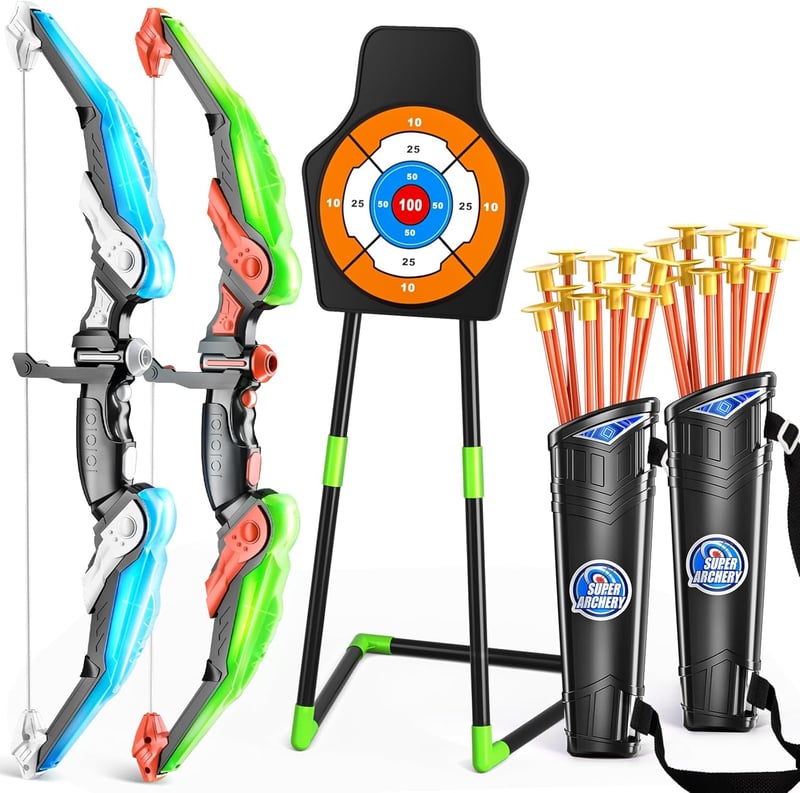Outdoor Archery Set for Kids - 2 Bows, 20 Suction Cup Arrows