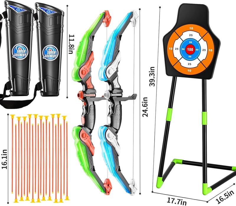 Outdoor Archery Set for Kids - 2 Bows, 20 Suction Cup Arrows