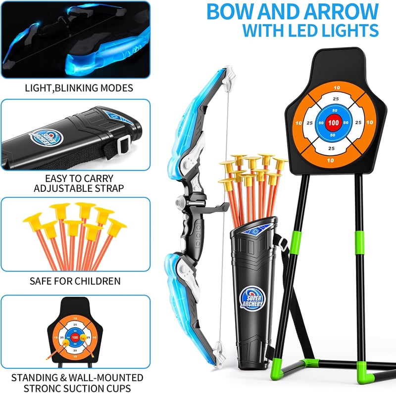Outdoor Archery Set for Kids - 2 Bows, 20 Suction Cup Arrows