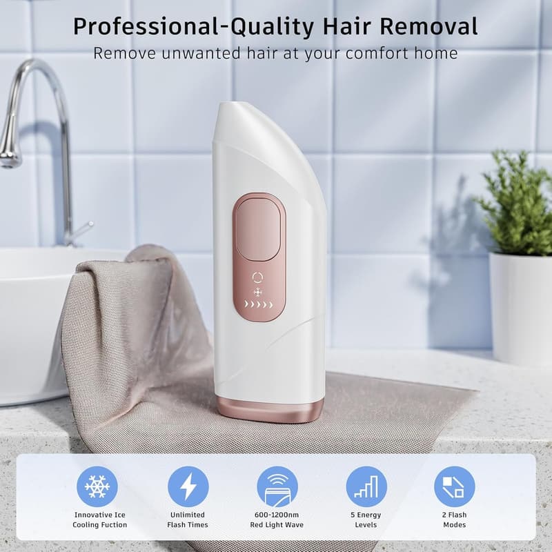 Women's Laser Hair Removal Device - 999,999 Flashes, IPL, White-Rose Gold