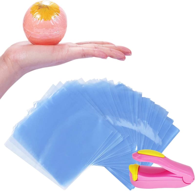Shrink Wrap Bags (200 pcs, 6x6 in) with Mini Heat Sealer for Crafts