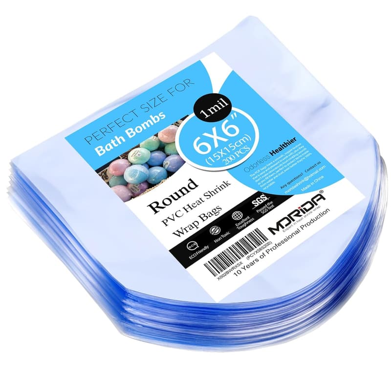200 pcs Round PVC Heat Shrink Wrap Bags for Bath Bombs & Crafts