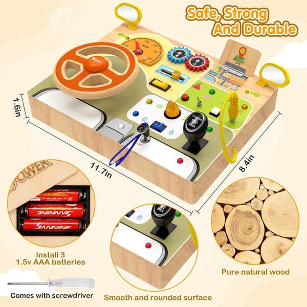 Educational Wooden Busy Board for Toddlers 1-4 Years