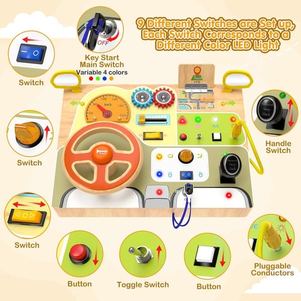 Educational Wooden Busy Board for Toddlers 1-4 Years