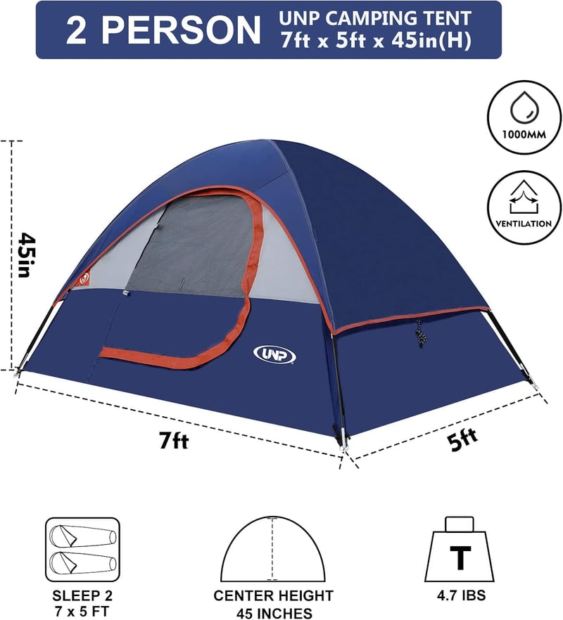 Portable 2-Person Waterproof Camping Tent with Rainfly