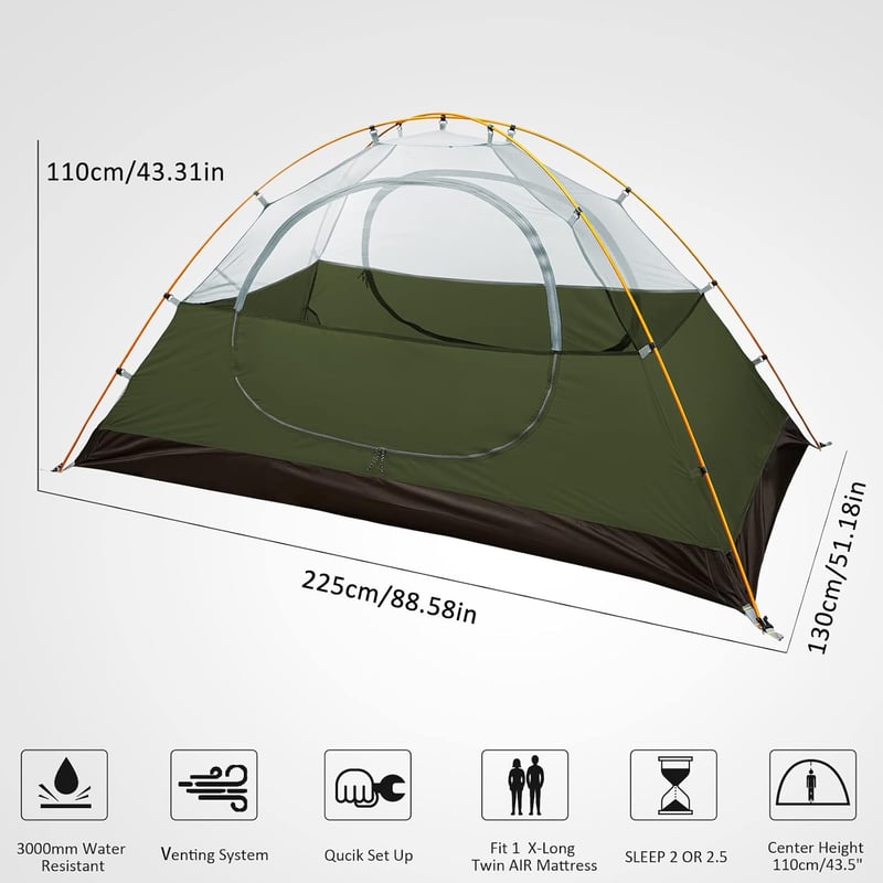 Lightweight Waterproof 1-2 Person Camping Tent with Two Doors