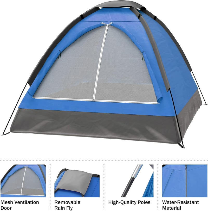 2-Person Camping Tent with Rain Fly and Carrying Bag