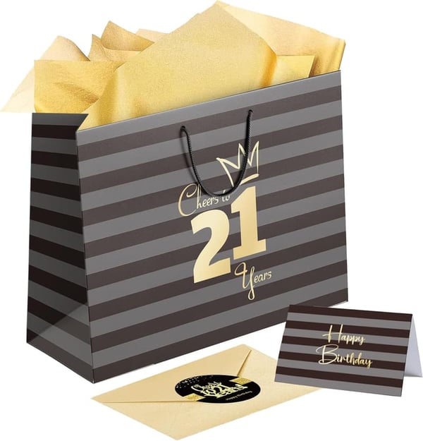 21st Birthday Gift Bag with Card, Stickers & Tissue Paper