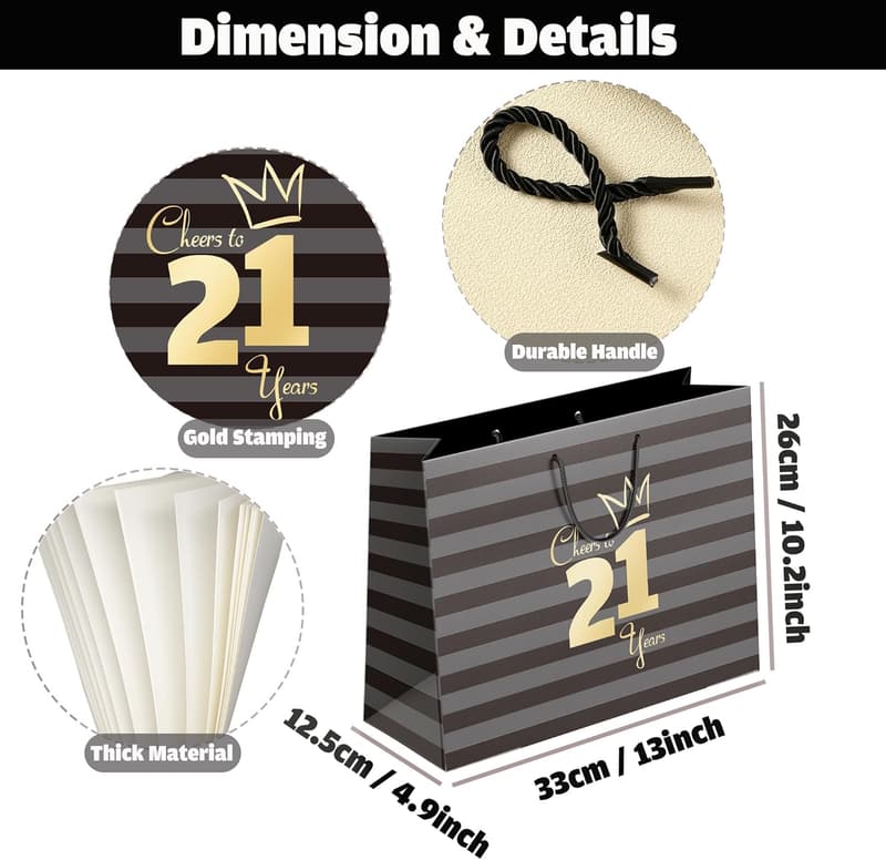 21st Birthday Gift Bag with Card, Stickers & Tissue Paper