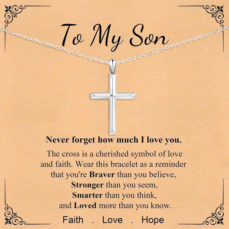 Men's 925 Sterling Silver Cross Necklace - Christian Gift