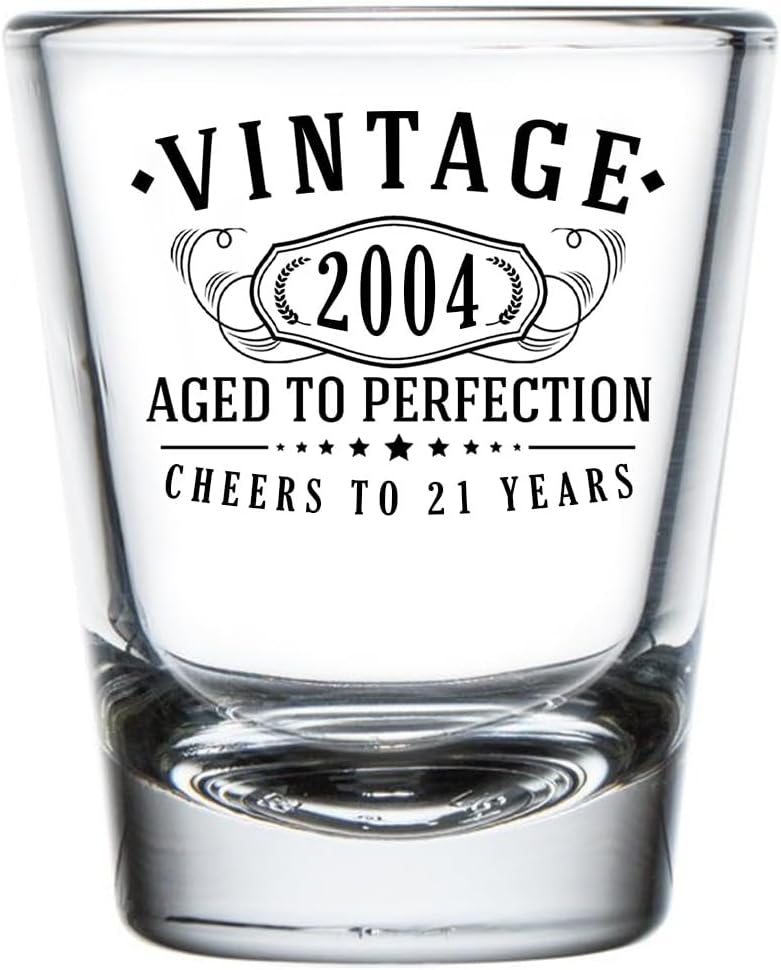 21st Birthday Shot Glass - Vintage Black Printed 1.75oz