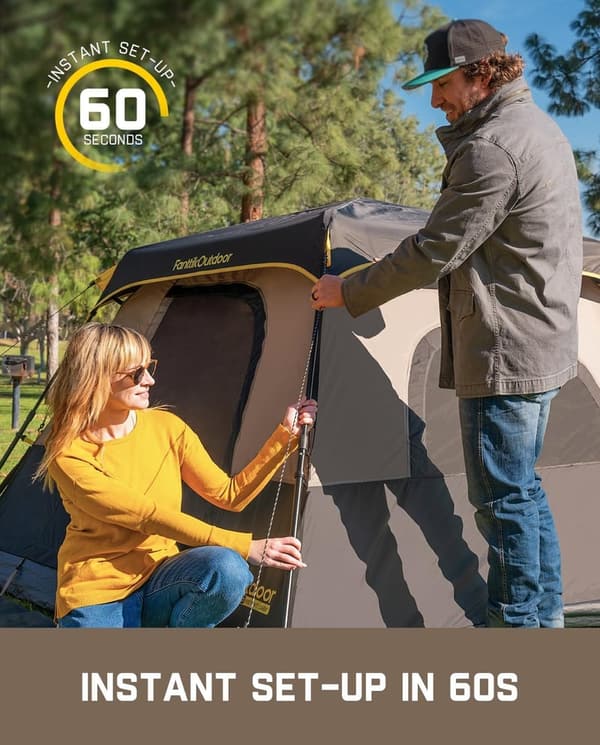 Instant Cabin Tent for Family Camping - 4-10 Person with Rainfly