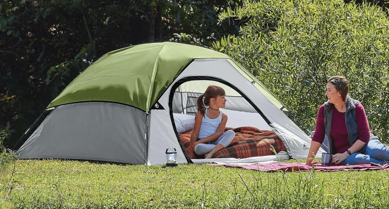 3-Person Green Dome Tent with Rainfly and Mesh Roof