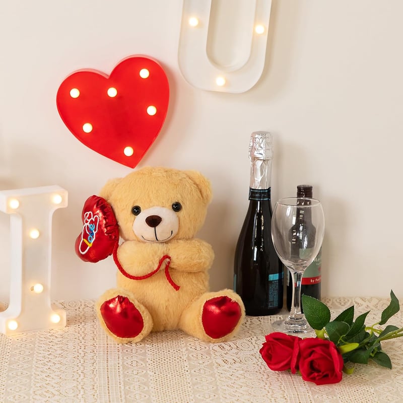 I Love You Teddy Bear Plush with Red Love Balloon - 10 inches