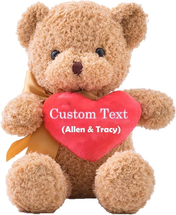 Personalized Teddy Bear with Heart - Custom Gift for Couples