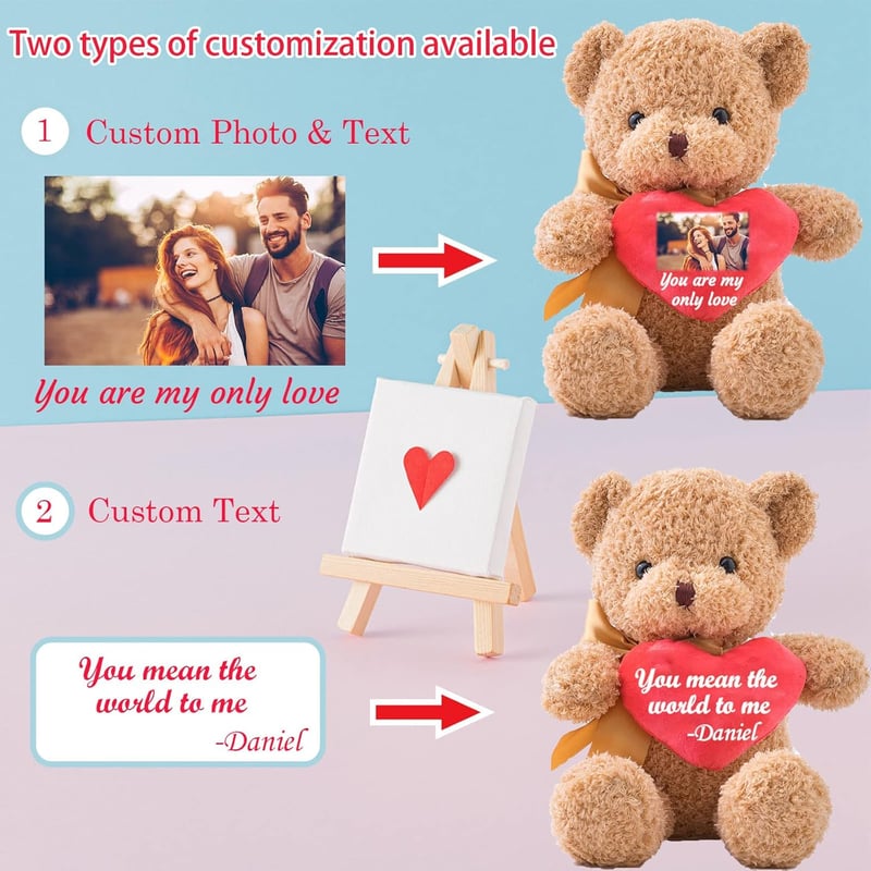 Personalized Teddy Bear with Heart - Custom Gift for Couples