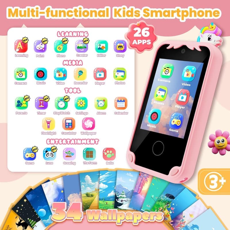 Smartphone Toy for Girls - Educational Camera & Music Player (Pink)