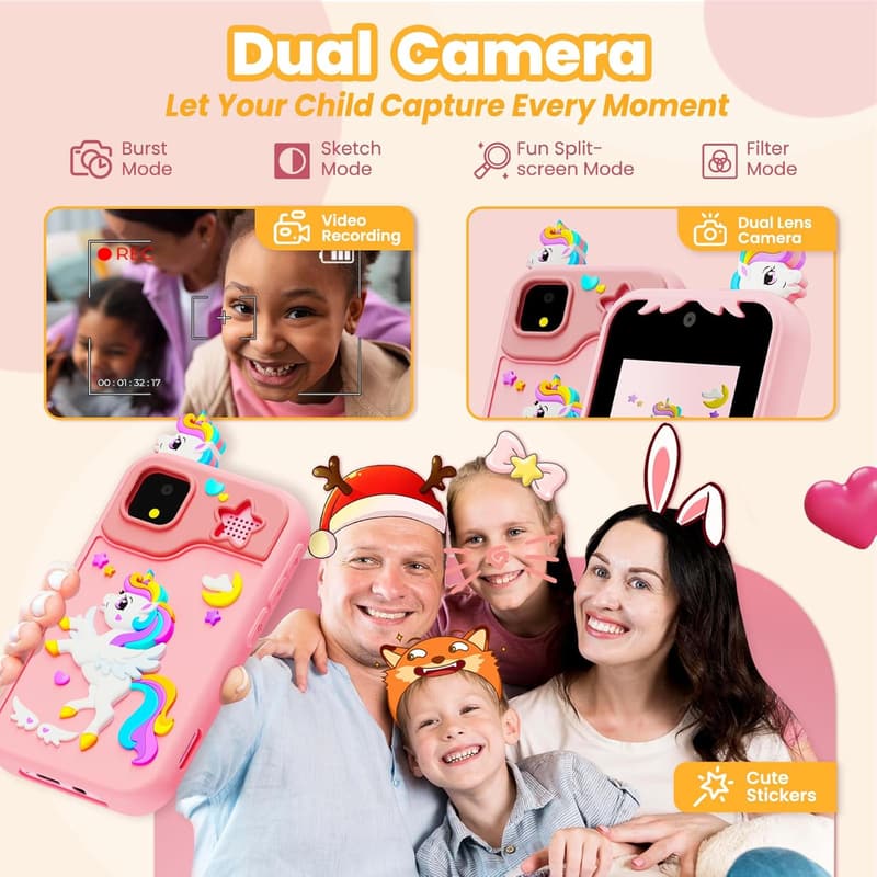 Smartphone Toy for Girls - Educational Camera & Music Player (Pink)