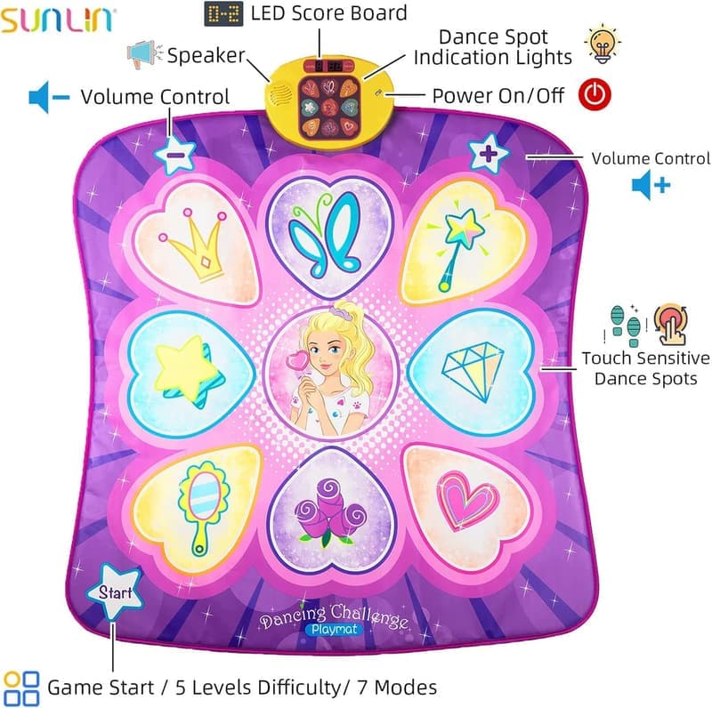 Dance Mat with LED Lights for Girls Ages 3-10 - 9 Music Modes