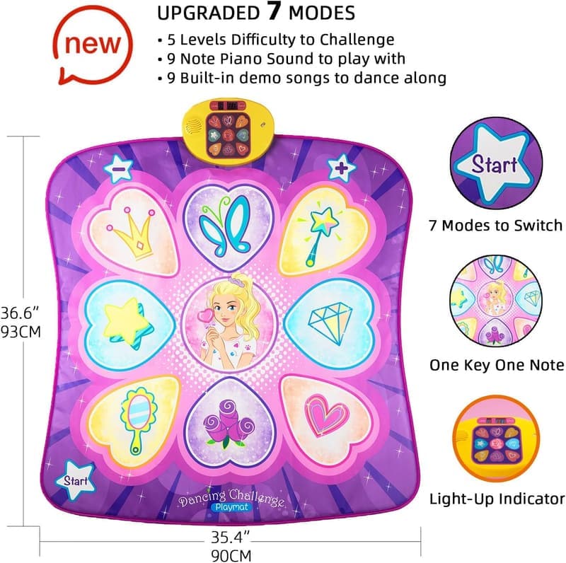 Dance Mat with LED Lights for Girls Ages 3-10 - 9 Music Modes