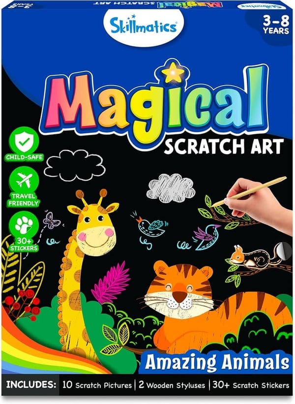 Skillmatics Scratch Art Book - Animal Themed DIY Kit for Kids