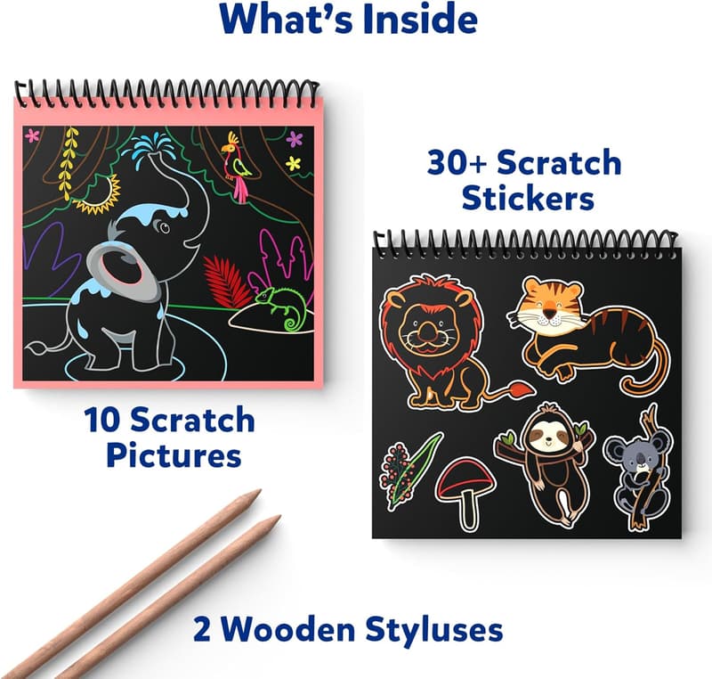 Skillmatics Scratch Art Book - Animal Themed DIY Kit for Kids