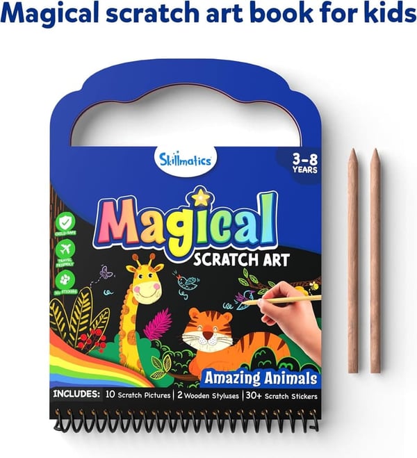 Skillmatics Scratch Art Book - Animal Themed DIY Kit for Kids