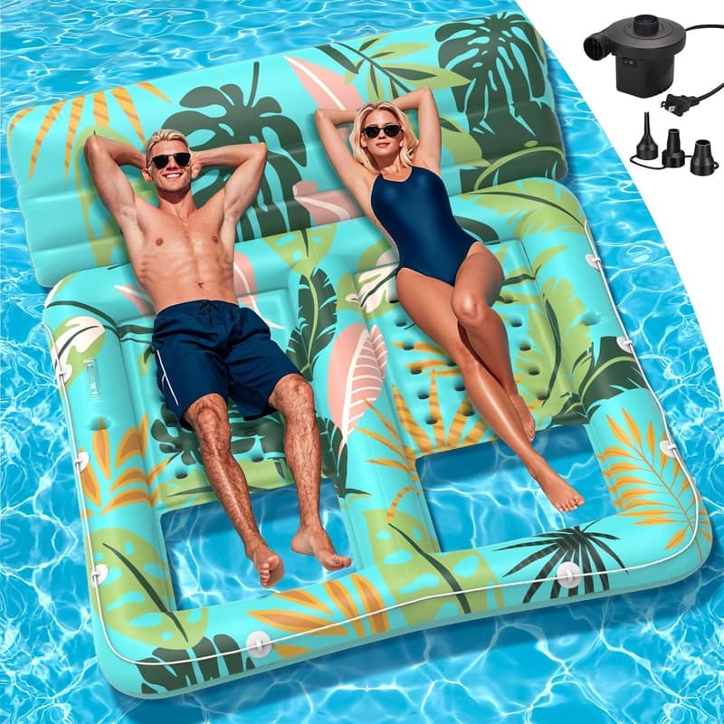 Giant Inflatable Pool Lounger for 2 with Cup Holders - Green