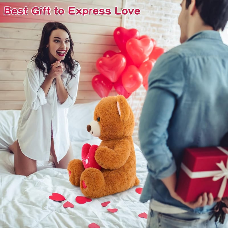 Valentine's Day Teddy Bear Plush with Heart Pillow - 20”