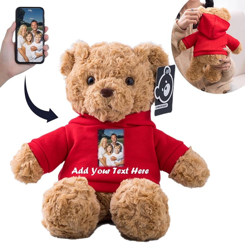 Personalized Red Teddy Bear Plush Toy with Custom Text & Image