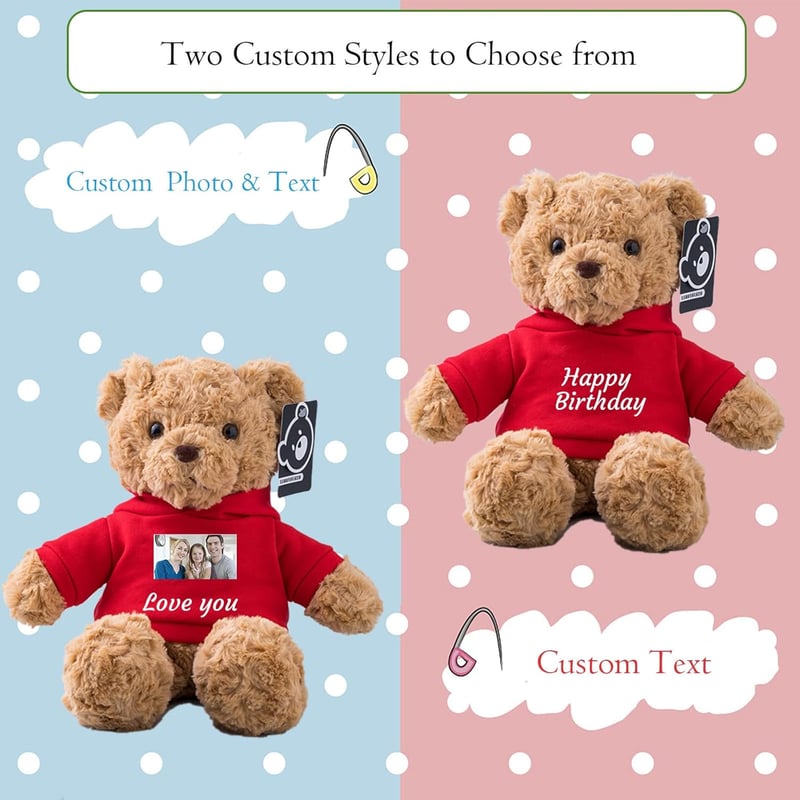Personalized Red Teddy Bear Plush Toy with Custom Text & Image