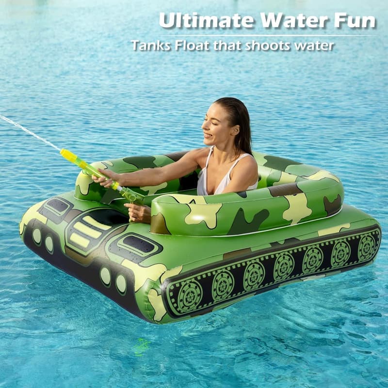 Tank Pool Float with Water Cannon Gun for Kids and Adults