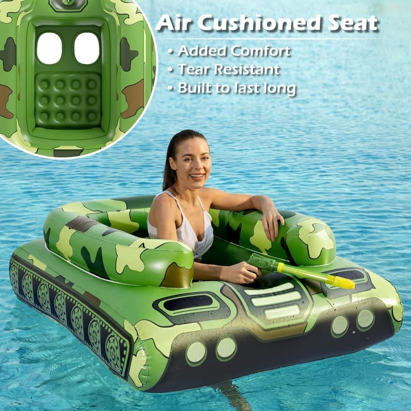Tank Pool Float with Water Cannon Gun for Kids and Adults