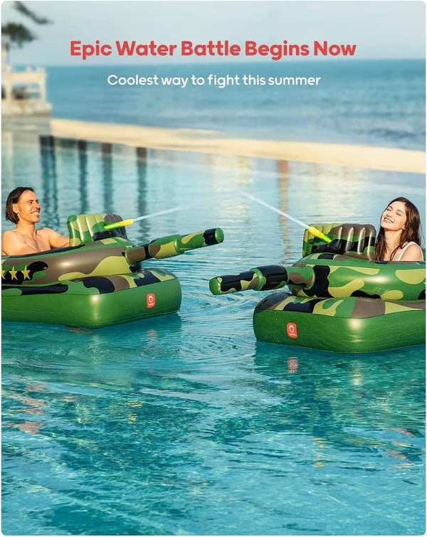 Inflatable Camouflage Tank Pool Float with Water Cannon for Kids & Adults
