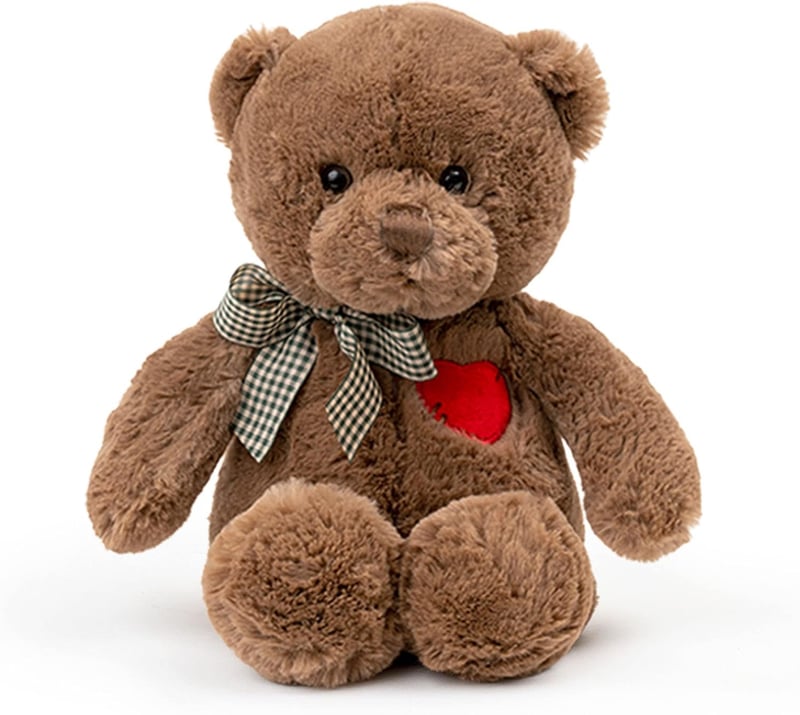 Cute Brown Teddy Bear Plushie - Soft 11.4” Heart Bear Gift