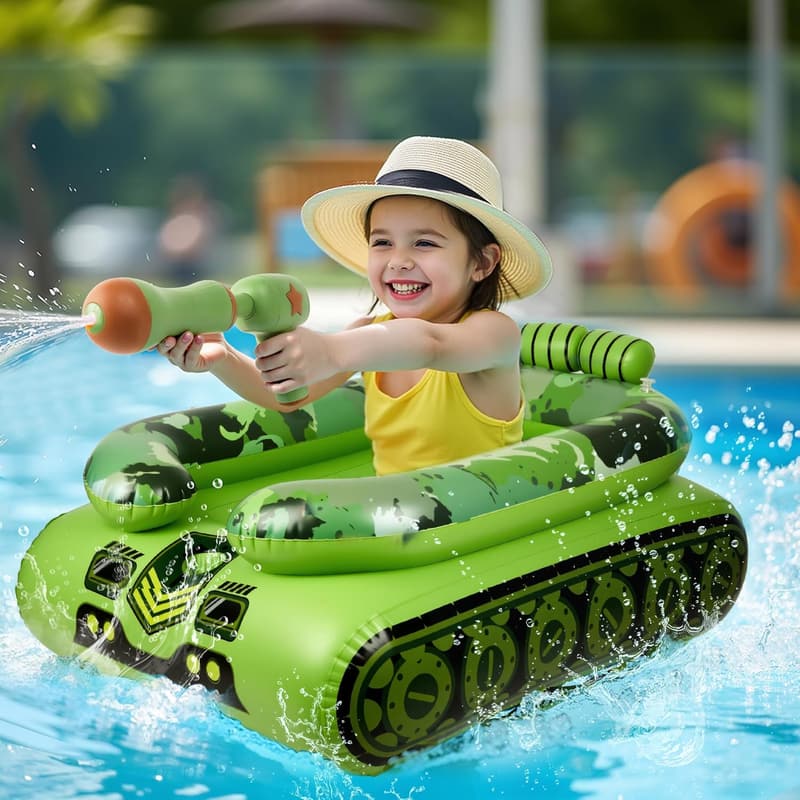Kids Inflatable Tank Pool Float with Water Cannon Gun