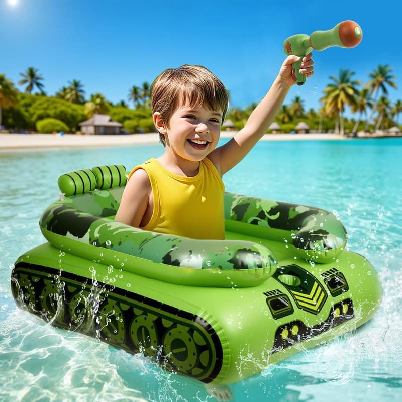 Kids Inflatable Tank Pool Float with Water Cannon Gun