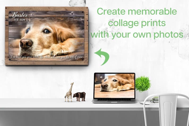Pet Memorial Metal Print on Rustic Wood Frame – Personalized Gift
